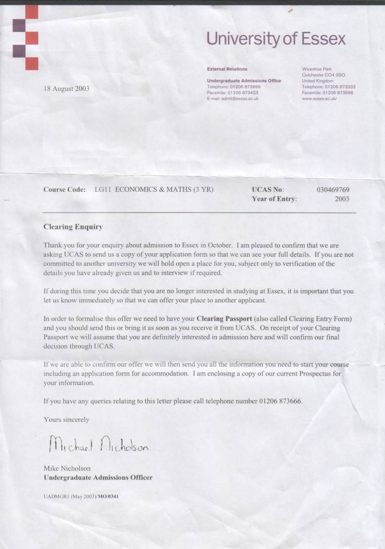 university of essex cover letter template