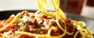 Spaghetti bolognese cooked by student