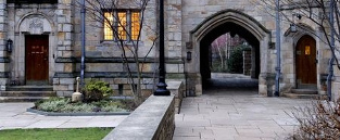 External view of law school courtyard